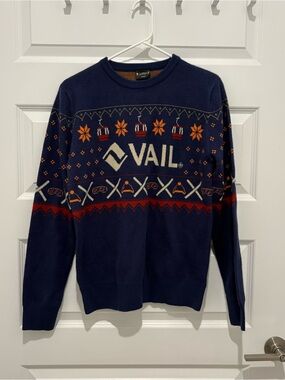 Vail Navy Crewneck Sweater with Orange Accents
